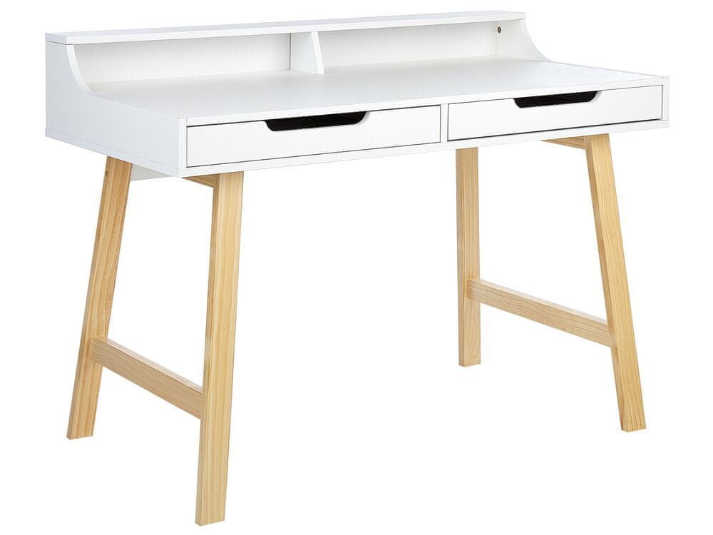 Beliani Písací stôl s policou 110 x 58 cm biela/svetlé drevo BARIE